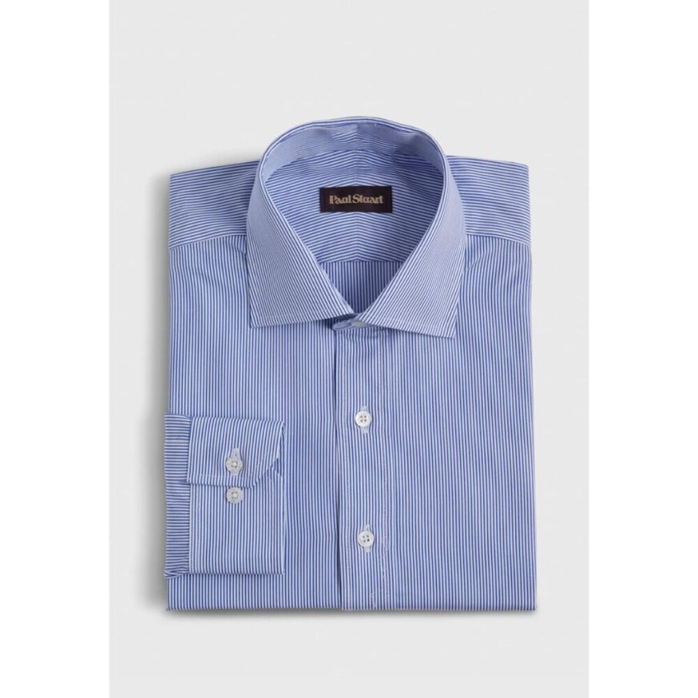 Paul Stuart Sz‎ 17.5 - 36 Blue White Pinstripe Slim Fit Dress Shirt Button Down
